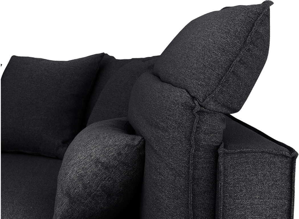 Απεικονίζει το μπράτσο και το ύφασμα του γωνιακού καναπέ Tokyo Interium Ανθρακί.